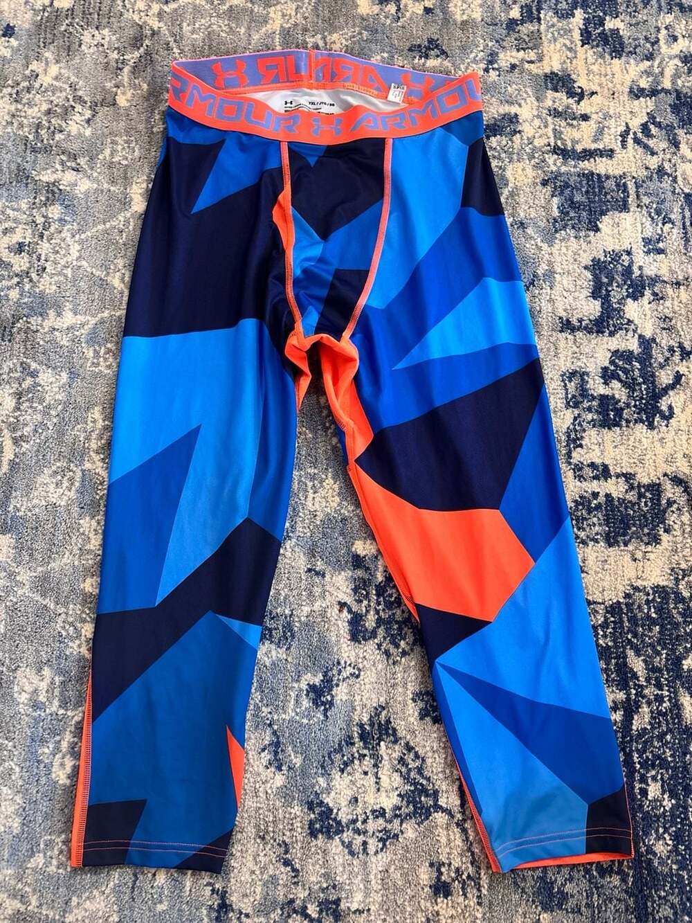 Under Armour Youth Athletic Compression Leggings Geometric Print Blue Orange Siz